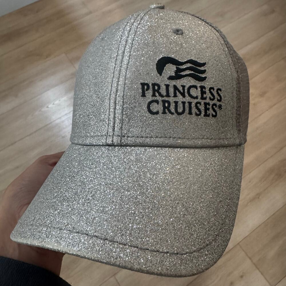Princess Cruises Women’s Silver‎ Glitter Ball Cap Adjustable Back Closure Mesh